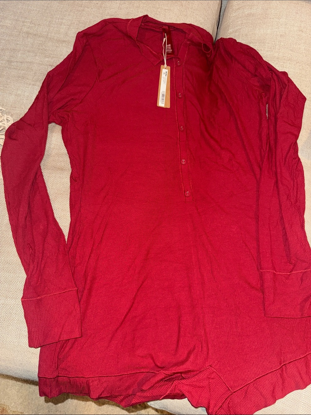 SKIMS Red Long Sleeve Henley Romper (NWT)